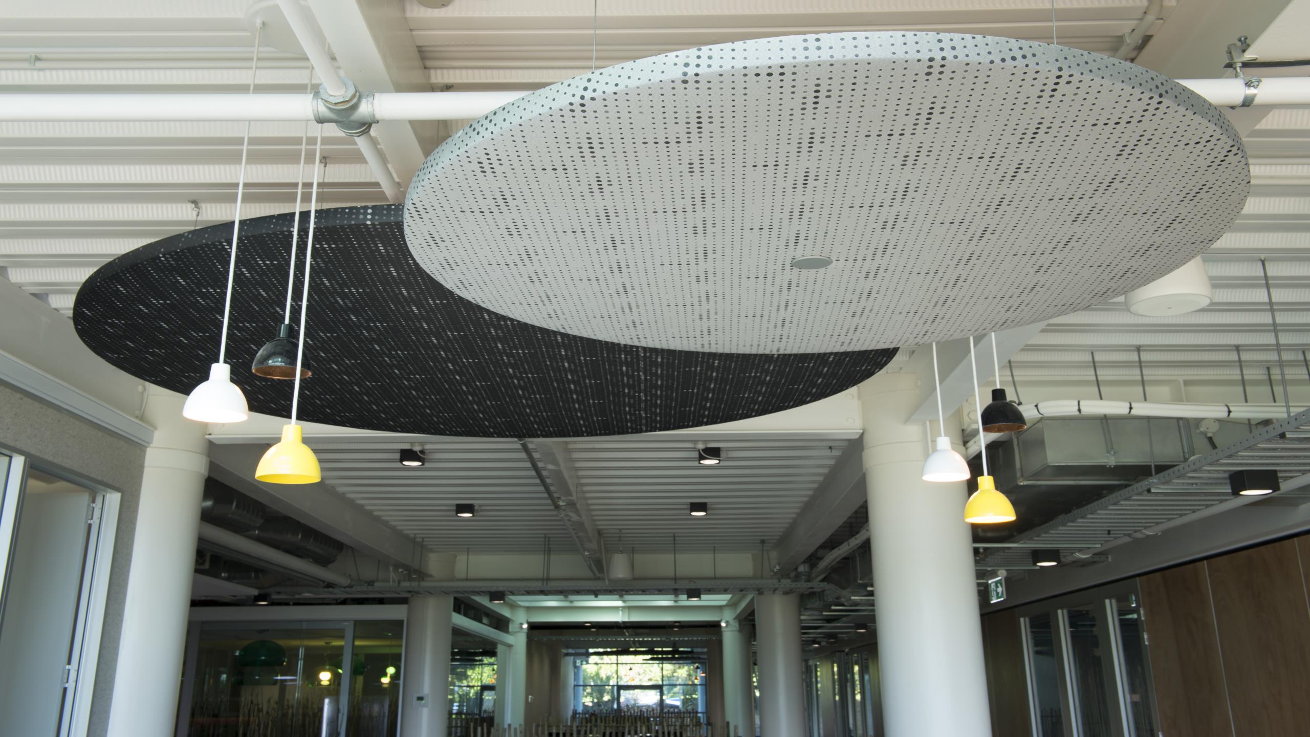 Warehouse HQ over sized fabric covered suspended cloud panels