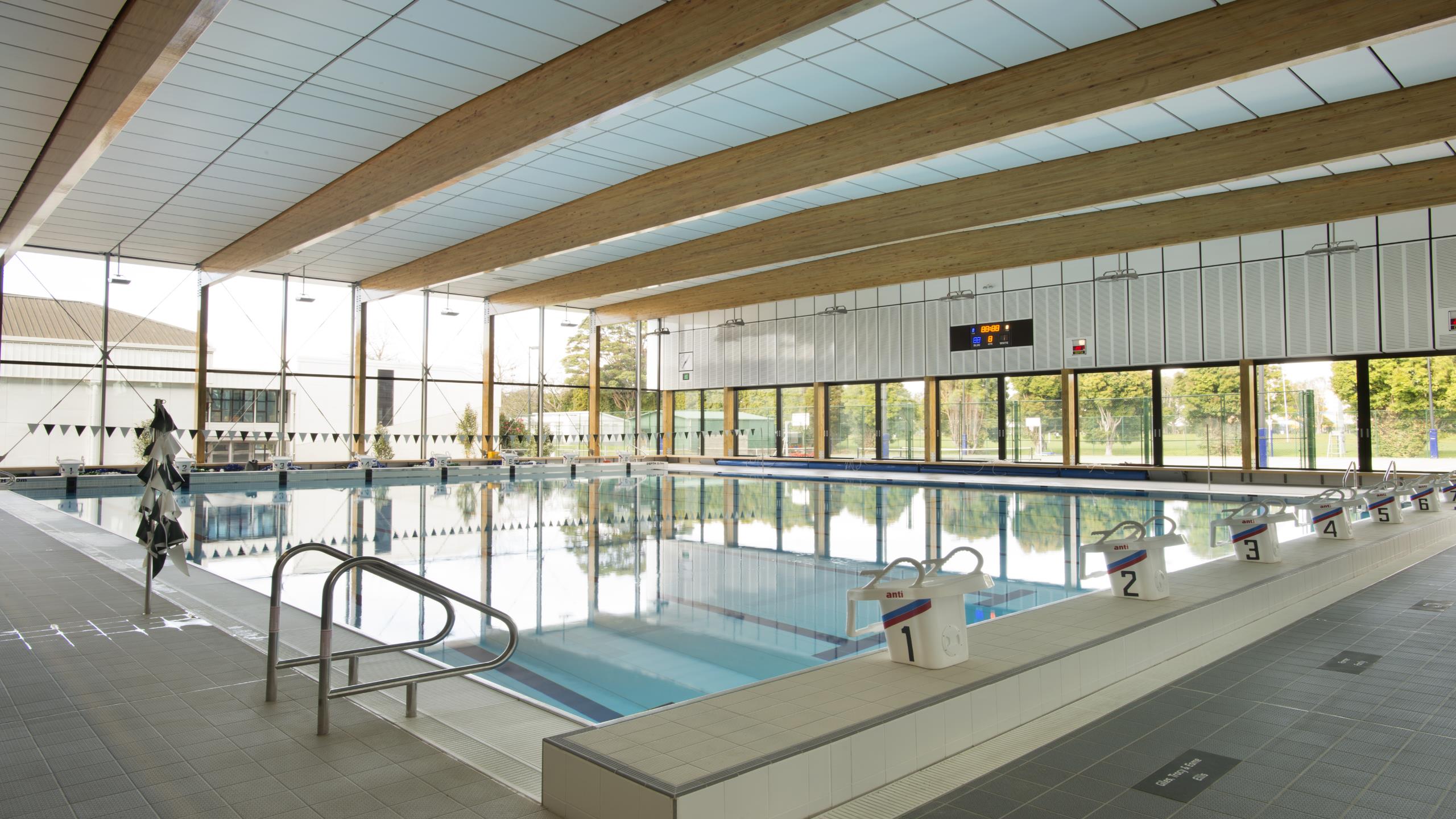 St Cuthberts Girls School swimming pool complex ceiling showing Triton Cloud pool panels installed